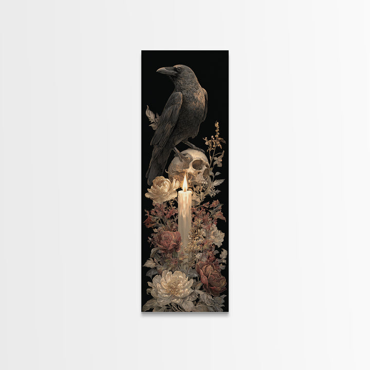 Raven Perched on a Skull Canvas Print, Dark Art, Minimalist Decor, Living Room Decor, Fine Art, Nocturne, Oil Painting, DAR-1x3-37