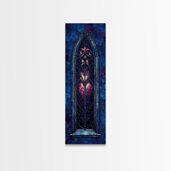 Gothic Cathedral Window Framed Canvas Print, Dark Art, Minimalist Decor, Living Room Decor, Fine Art, Nocturne, Oil Painting, DAR-1x3-4