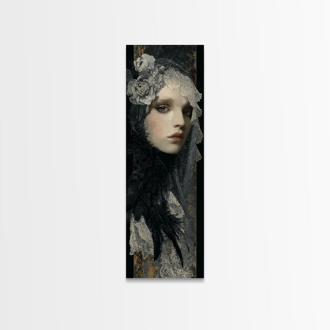 Gothic Woman Portrait Canvas Print, Dark Art, Original Art, Living Room Decor, Fine Art, Nocturne, Halloween Decoration, DAR-1x3-40