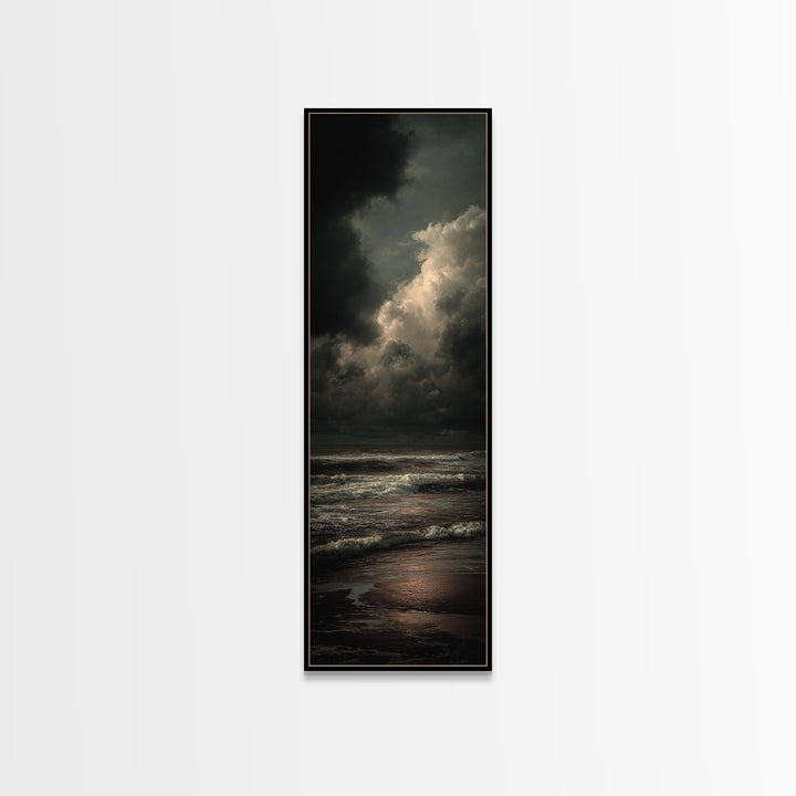 Stormy Sea under a Nearly Black Sky Canvas Print, Dark Art, Painting, Living Room Decor, Fine Art, Nocturne, Gothic Wall Art, DAR-1x3-65