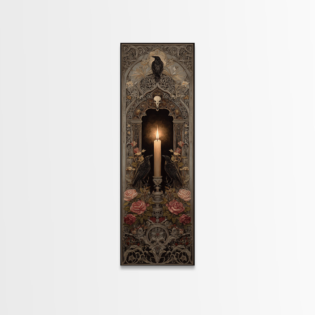 Candle Flame Reflecting Framed Canvas Print, Dark Art, Gothic Wall Art, Living Room Decor, Fine Art, Nocturne, Spooky Decor, DAR-1x3-84