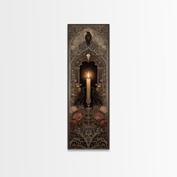 Candle Flame Reflecting Framed Canvas Print, Dark Art, Gothic Wall Art, Living Room Decor, Fine Art, Nocturne, Spooky Decor, DAR-1x3-84