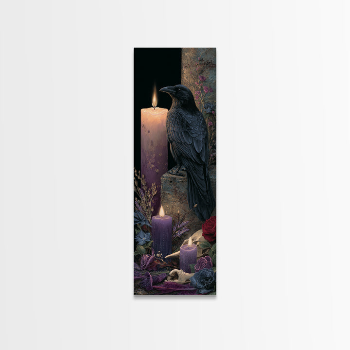 Witchy Still Life of Herbs Candles and Framed Canvas Print, Dark Art, Living Room Decor, Fine Art, Nocturne, Luxury Decor, DAR-1x3-92