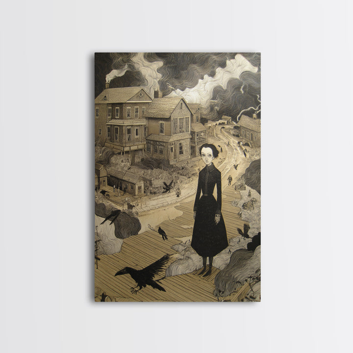 The Ghost Town Main Street, Victorian Macabre Art, Vertical Wall Art, Dark Halloween Decor, Canvas Print, Halloween Wall Art