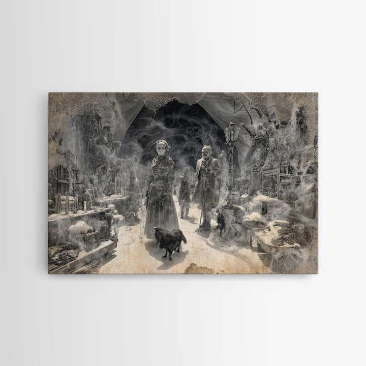 The Ghost Town Main Street, Biomechanical Horror Art, Landscape Wall Art, Gothic Horror Wall Art, Framed Canvas Print, Halloween Wall Art