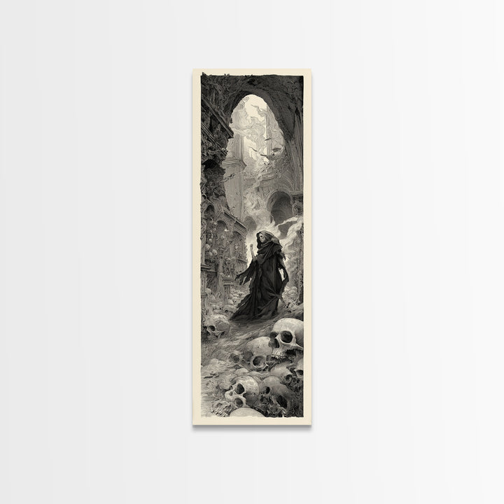 The Endless Catacombs, Gothic Engraving Art, Tall Narrow Wall Art, Dark Halloween Decor, Canvas Print, Halloween Wall Art