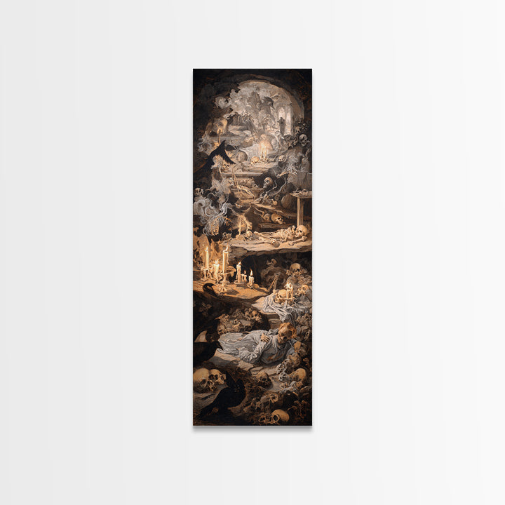 The Endless Catacombs, Gothic Nightmare Art, Tall Narrow Wall Art, Dark Halloween Decor, Framed Canvas Print, Halloween Wall Art
