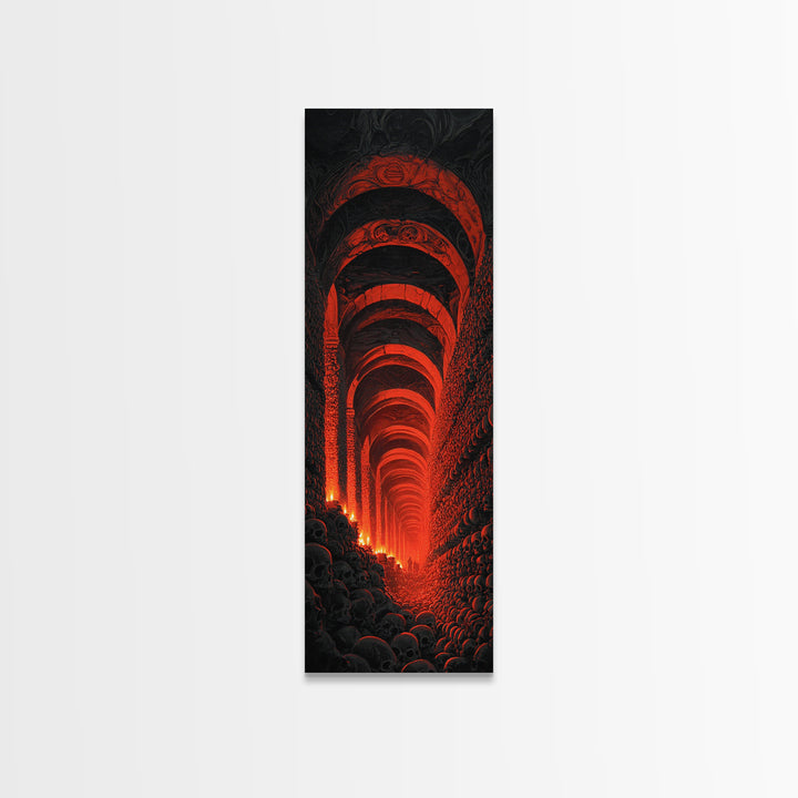 The Endless Catacombs, Visionary Gothic Art, Tall Narrow Wall Art, Dark Halloween Decor, Framed Canvas Print, Halloween Wall Art