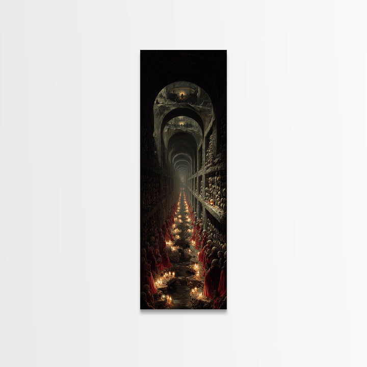 The Endless Catacombs, Architectural Etching Art, Tall Narrow Wall Art, Macabre Wall Art, Framed Canvas Print