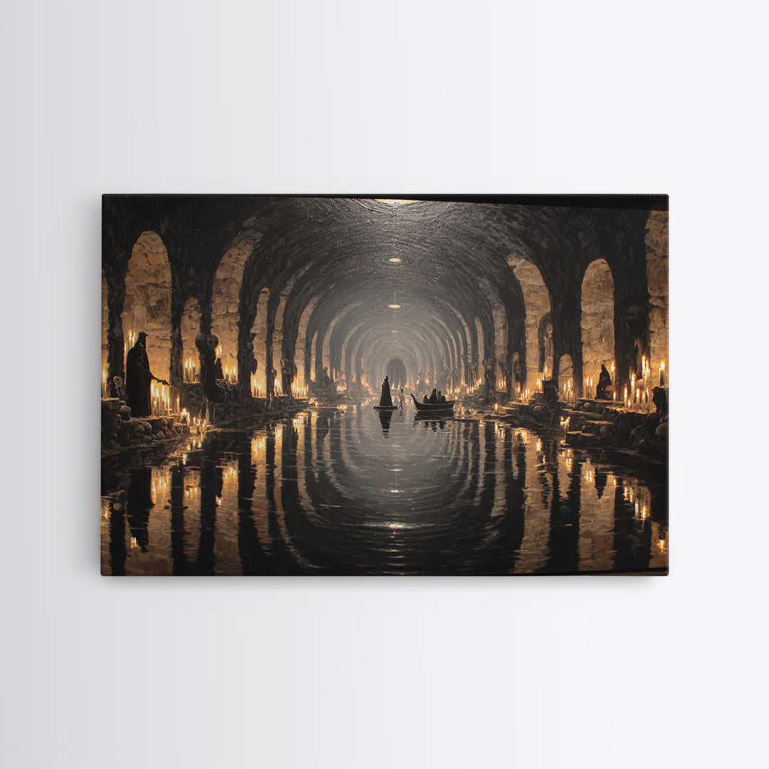 The Endless Catacombs, Symbolist Gothic Landscape, Landscape Wall Art, Macabre Wall Art, Canvas Print, Halloween Wall Art, Dark Fantasy Art