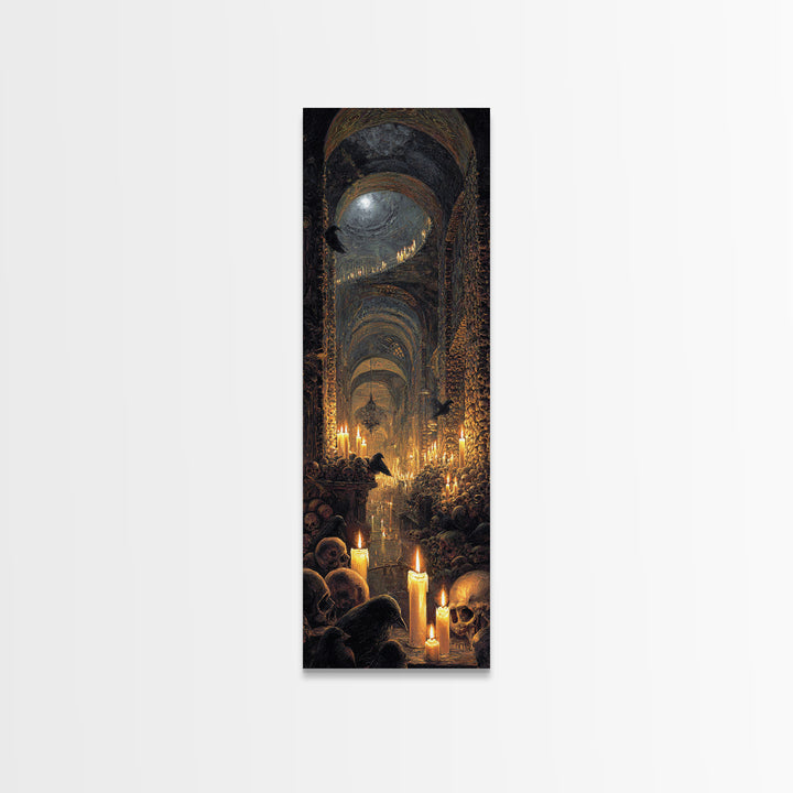 The Endless Catacombs, Ornate Symbolist Art, Tall Narrow Wall Art, Macabre Wall Art, Framed Canvas Print, Halloween Wall Art