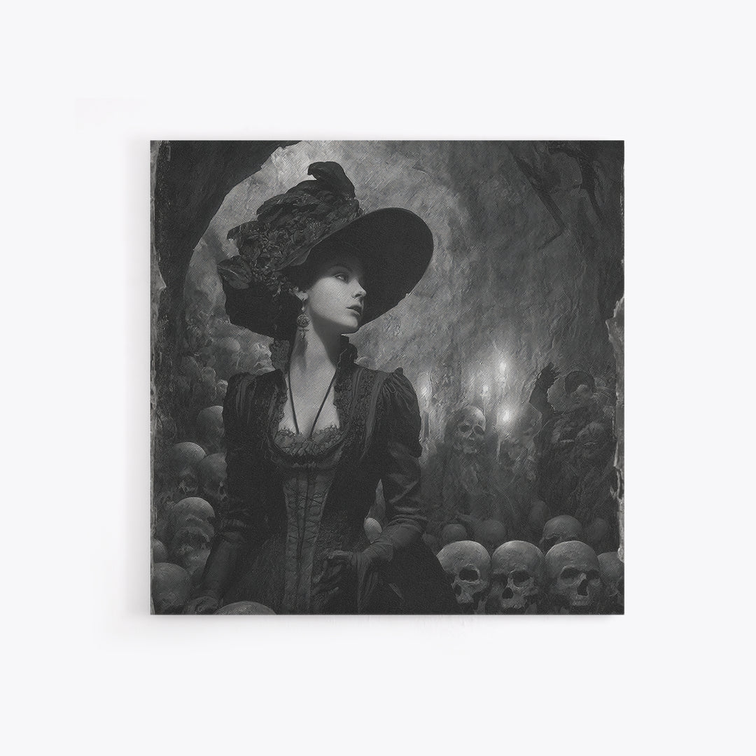 The Endless Catacombs, Decadent Gothic Art, Square Wall Art, Dark Halloween Decor, Framed Canvas Print, Halloween Wall Art
