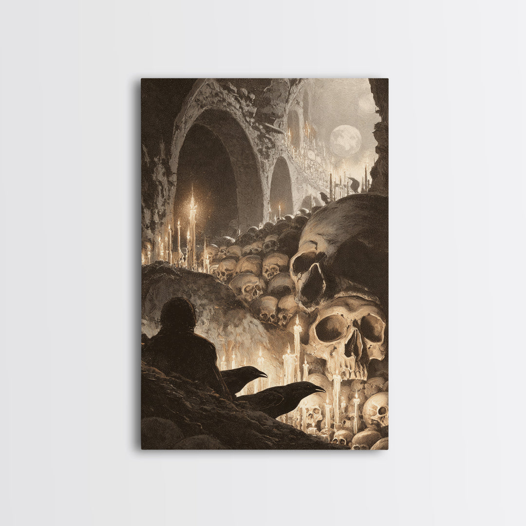 The Endless Catacombs, Symbolist Etching Art, Vertical Wall Art, Dark Halloween Decor, Canvas Print, Halloween Wall Art