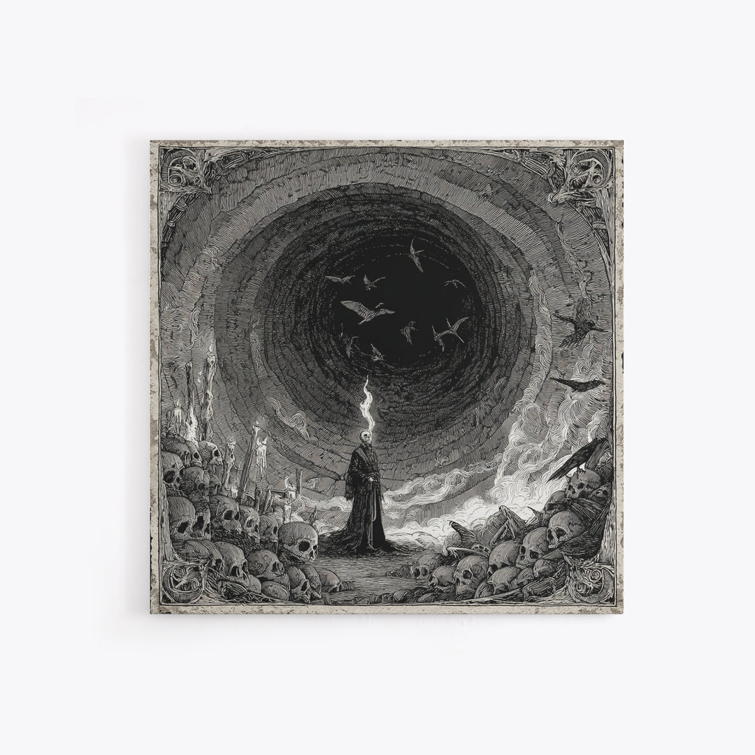 The Endless Catacombs, Expressionist Nightmare Art, Square Wall Art, Dark Fantasy Wall Art, Framed Canvas Print, Halloween Wall Art