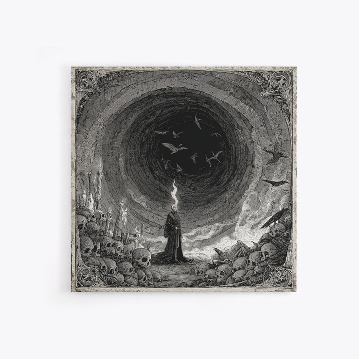 The Endless Catacombs, Expressionist Nightmare Art, Square Wall Art, Dark Fantasy Wall Art, Framed Canvas Print, Halloween Wall Art