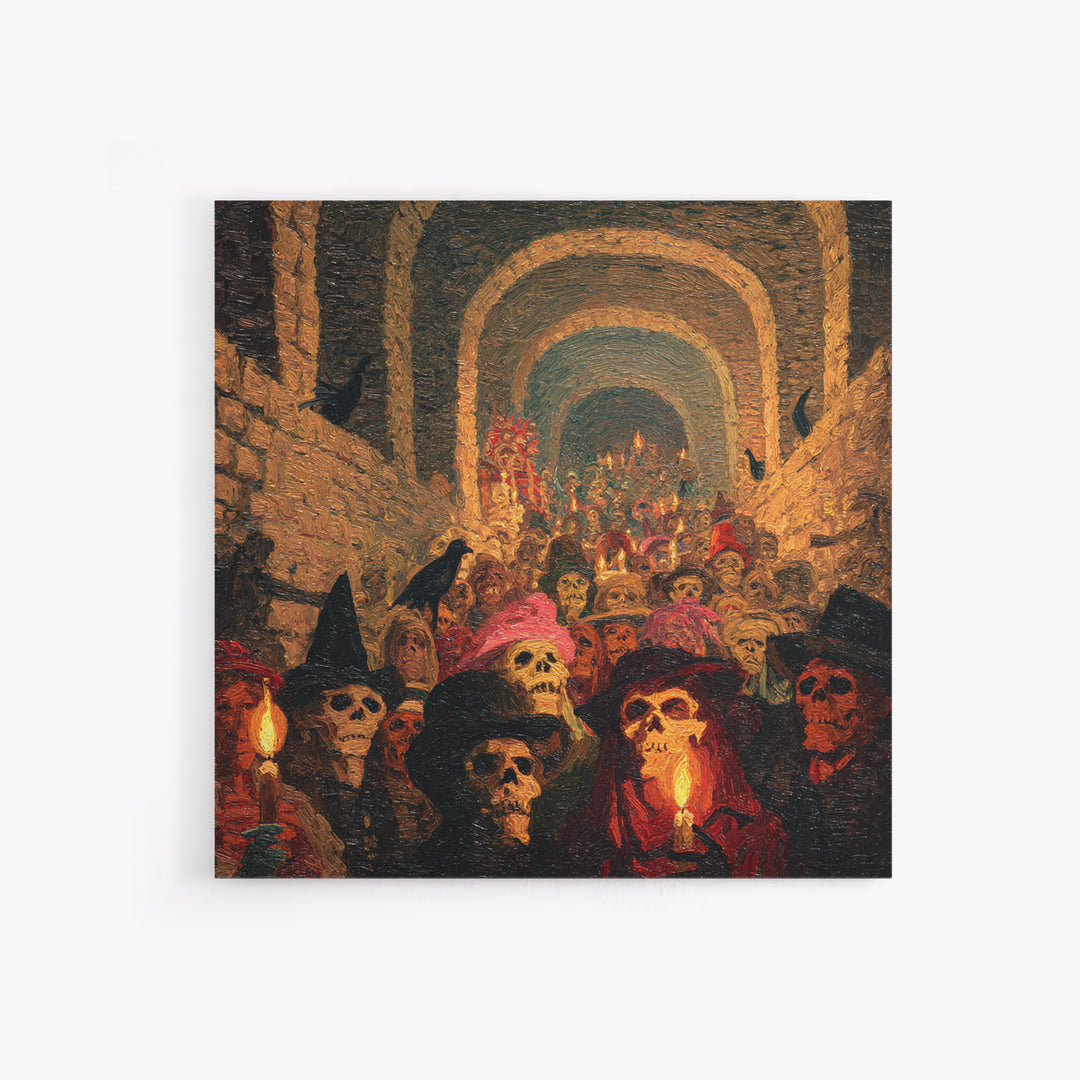 The Endless Catacombs, Grotesque Carnival Art, Square Wall Art, Macabre Wall Art, Framed Canvas Print, Halloween Wall Art