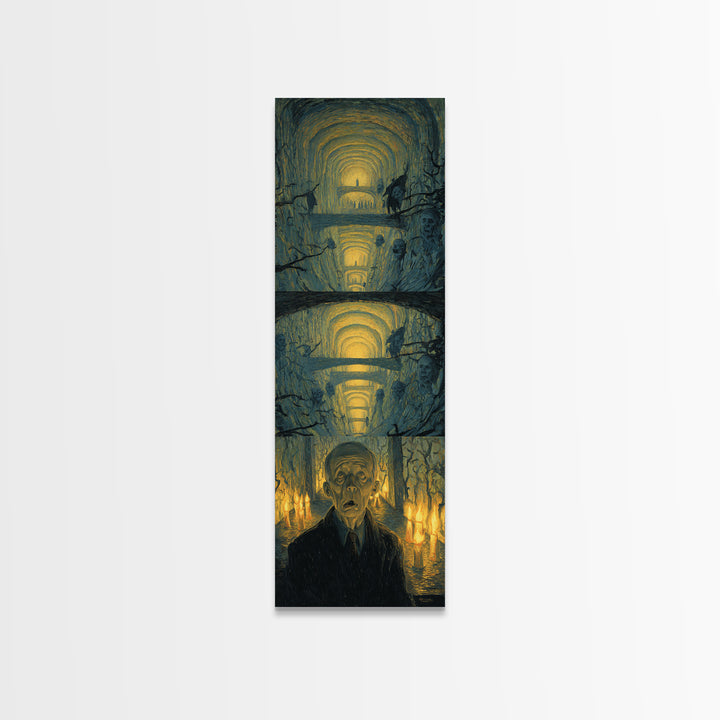 The Endless Catacombs, Expressionist Gothic Art, Tall Narrow Wall Art, Macabre Wall Art, Framed Canvas Print, Halloween Wall Art