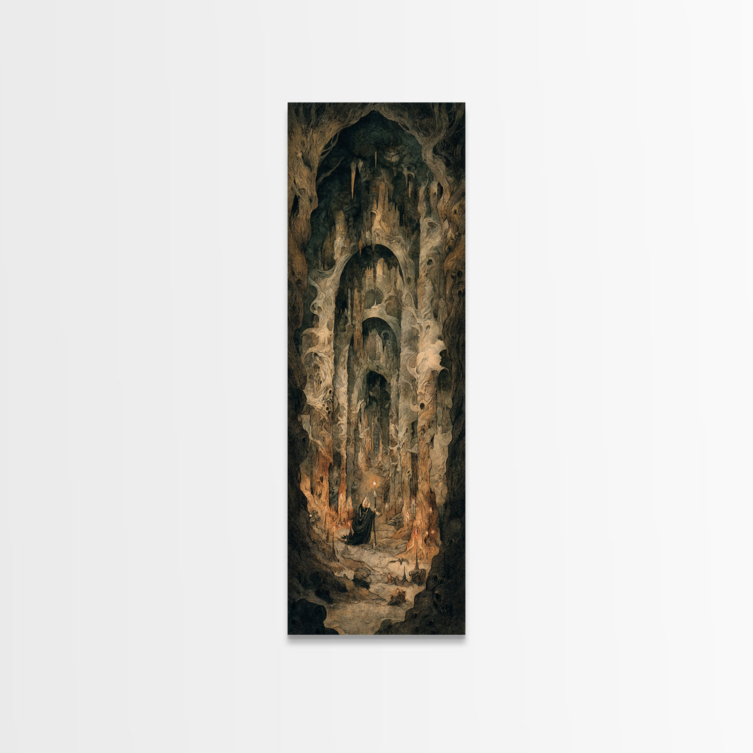 The Endless Catacombs, Gothic Storybook Art, Tall Narrow Wall Art, Dark Fantasy Wall Art, Canvas Print, Halloween Wall Art