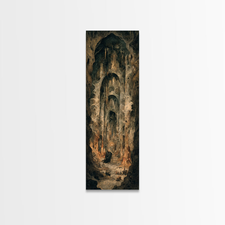 The Endless Catacombs, Gothic Storybook Art, Tall Narrow Wall Art, Dark Fantasy Wall Art, Canvas Print, Halloween Wall Art