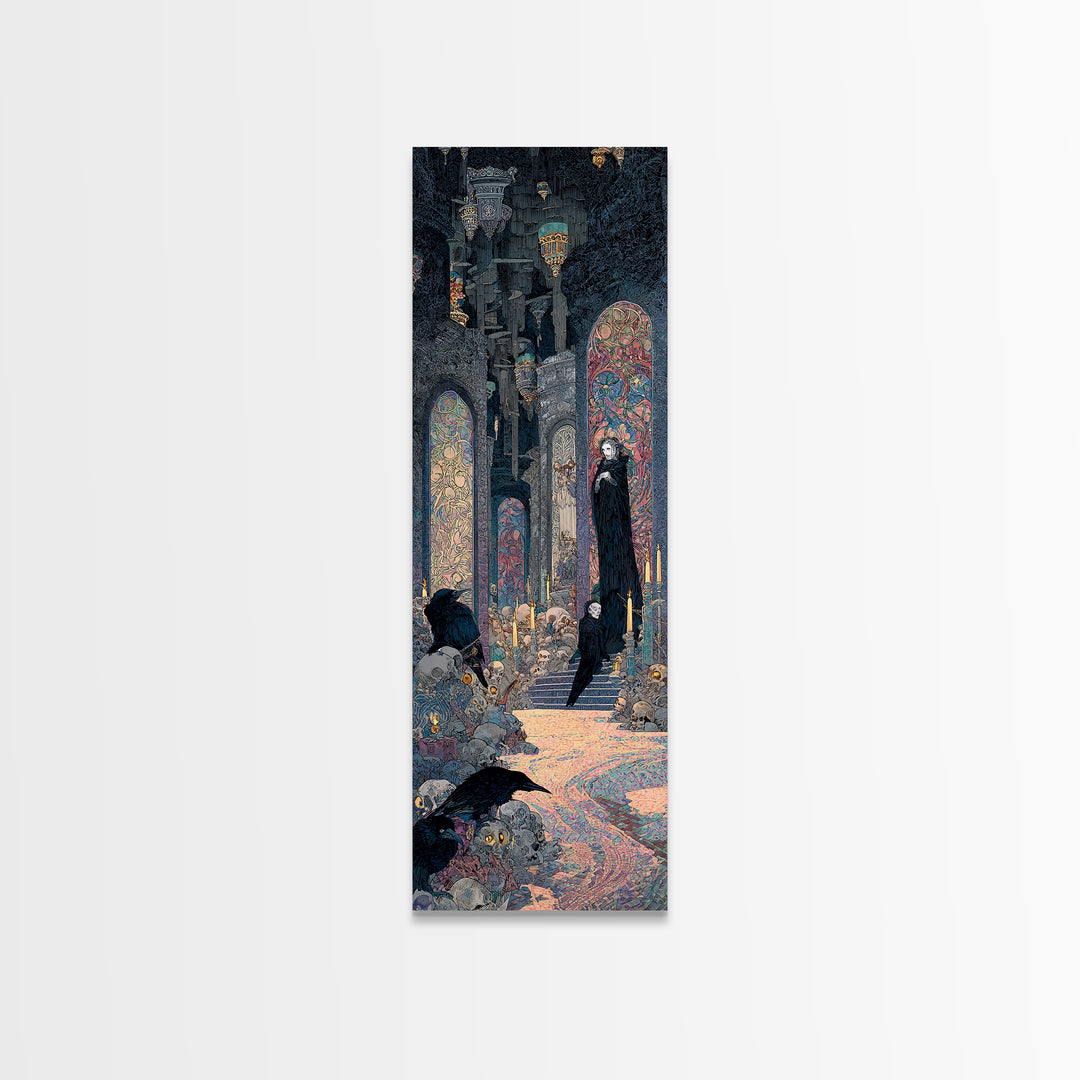The Endless Catacombs, Stained Glass Gothic Art, Tall Narrow Wall Art, Dark Halloween Decor, Canvas Print, Halloween Wall Art