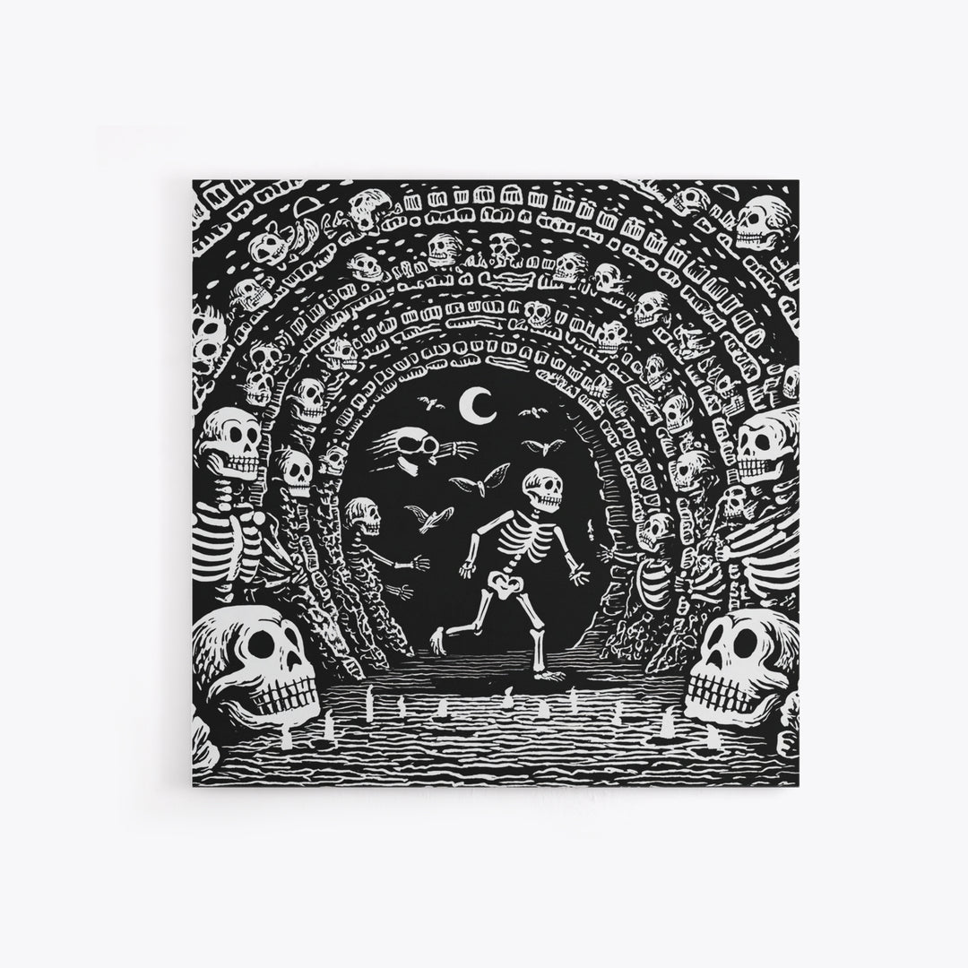 The Endless Catacombs, Macabre Folk Print Art, Square Wall Art, Macabre Wall Art, Framed Canvas Print, Halloween Wall Art