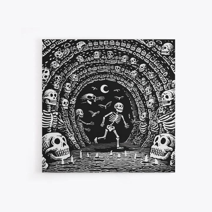 The Endless Catacombs, Macabre Folk Print Art, Square Wall Art, Macabre Wall Art, Framed Canvas Print, Halloween Wall Art