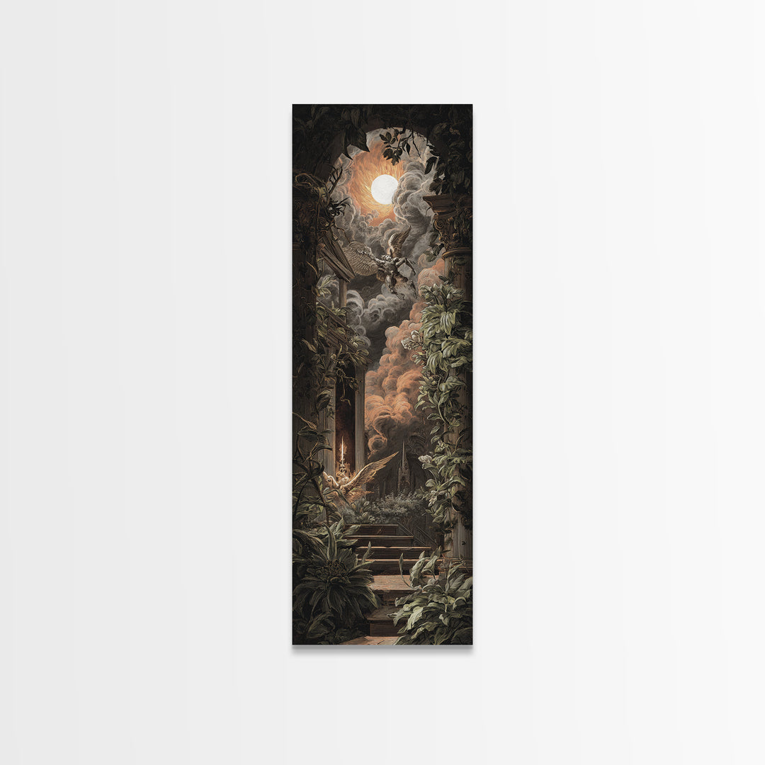 The Overgrown Chapel, Visionary Gothic Art, Tall Narrow Wall Art, Gothic Horror Wall Art, Framed Canvas Print, Halloween Wall Art