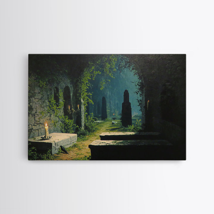 The Overgrown Chapel, Symbolist Gothic Landscape, Landscape Wall Art, Gothic Horror Wall Art, Framed Canvas Print, Halloween Wall Art