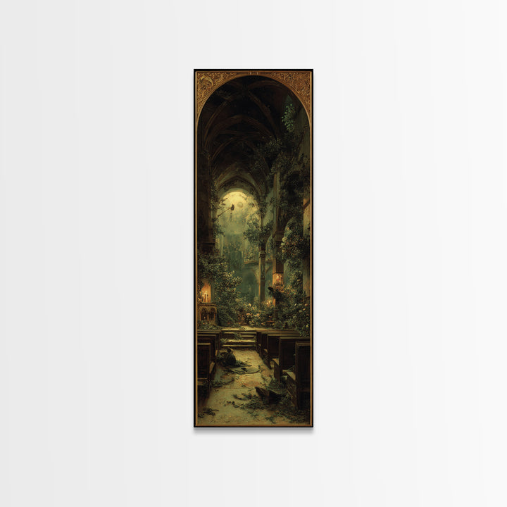 The Overgrown Chapel, Ornate Symbolist Art, Tall Narrow Wall Art, Dark Fantasy Wall Art, Canvas Print, Halloween Wall Art