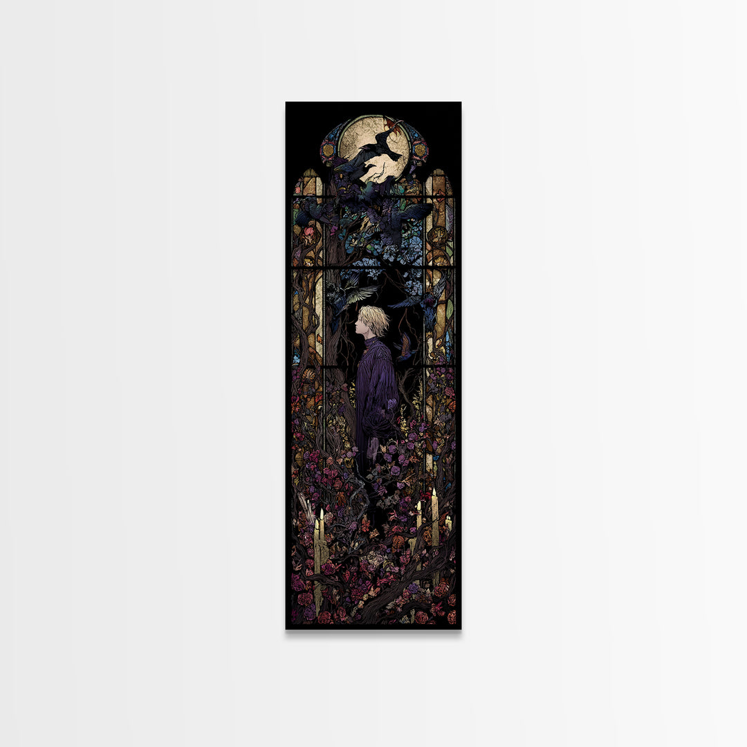 The Overgrown Chapel, Stained Glass Gothic Art, Tall Narrow Wall Art, Dark Fantasy Wall Art, Canvas Print, Halloween Wall Art
