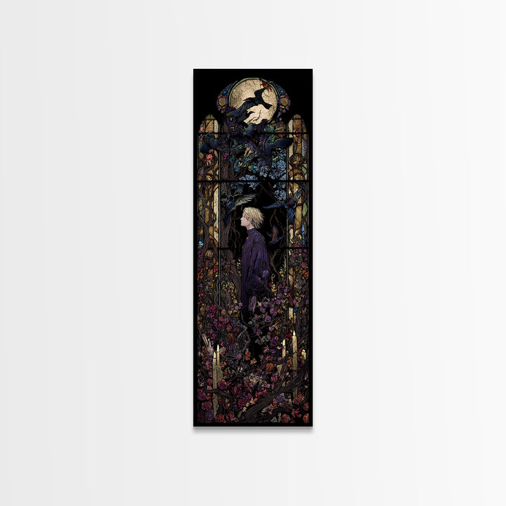 The Overgrown Chapel, Stained Glass Gothic Art, Tall Narrow Wall Art, Dark Fantasy Wall Art, Canvas Print, Halloween Wall Art