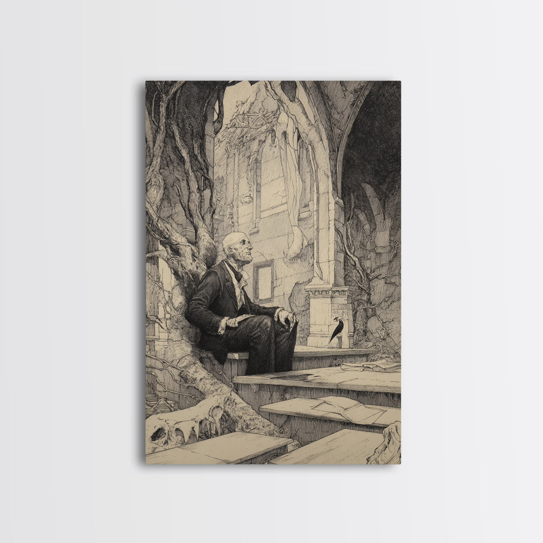 The Overgrown Chapel, Victorian Macabre Art, Vertical Wall Art, Dark Halloween Decor, Canvas Print, Halloween Wall Art, Horror Wall Art