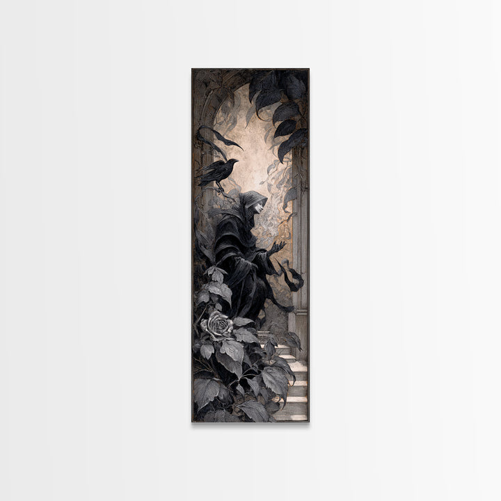 The Overgrown Chapel, Biomechanical Horror Art, Tall Narrow Wall Art, Macabre Wall Art, Canvas Print, Halloween Wall Art, Gothic Home Decor