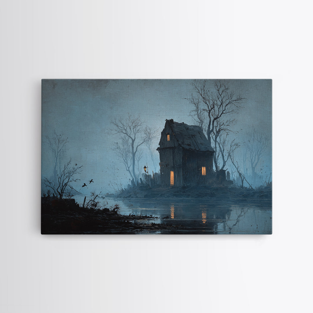 The Foggy Swamp Shack, Romantic Gothic Landscape, Landscape Wall Art, Gothic Horror Wall Art, Canvas Print, Halloween Wall Art