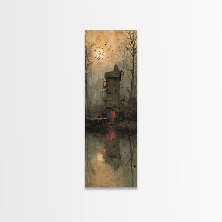 The Foggy Swamp Shack, Surreal Apocalyptic Art, Tall Narrow Wall Art, Gothic Horror Wall Art, Canvas Print, Halloween Wall Art