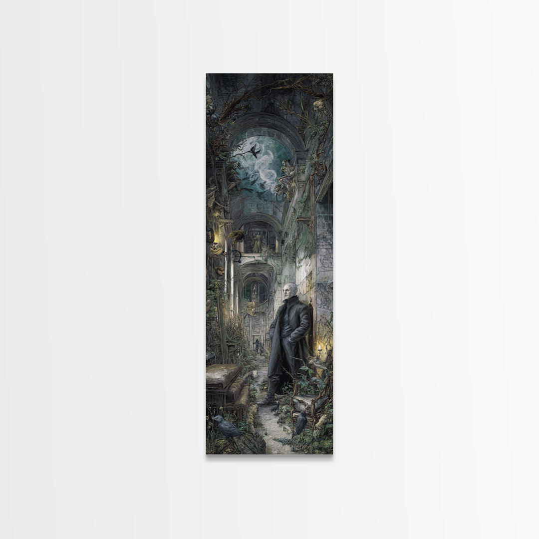 The Derelict Asylum, Medieval Grotesque Art, Tall Narrow Wall Art, Dark Halloween Decor, Canvas Print, Halloween Wall Art