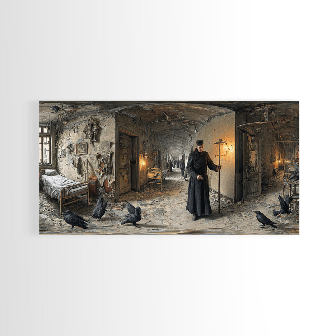 The Derelict Asylum, Northern Renaissance Horror, Wide Panoramic Art, Macabre Wall Art, Canvas Print, Halloween Wall Art