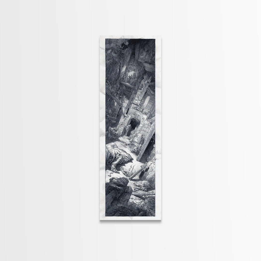 The Derelict Asylum, Renaissance Engraving Art, Tall Narrow Wall Art, Dark Halloween Decor, Framed Canvas Print, Halloween Wall Art