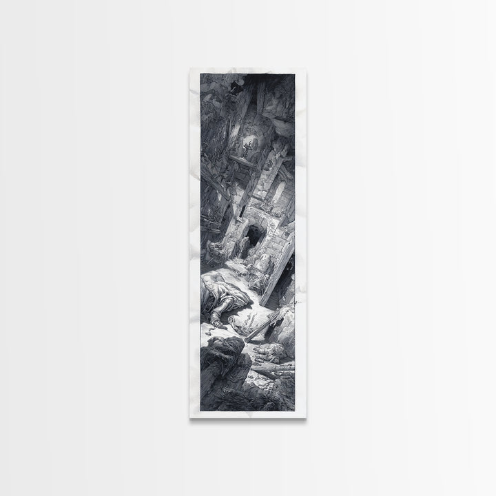 The Derelict Asylum, Renaissance Engraving Art, Tall Narrow Wall Art, Dark Halloween Decor, Framed Canvas Print, Halloween Wall Art