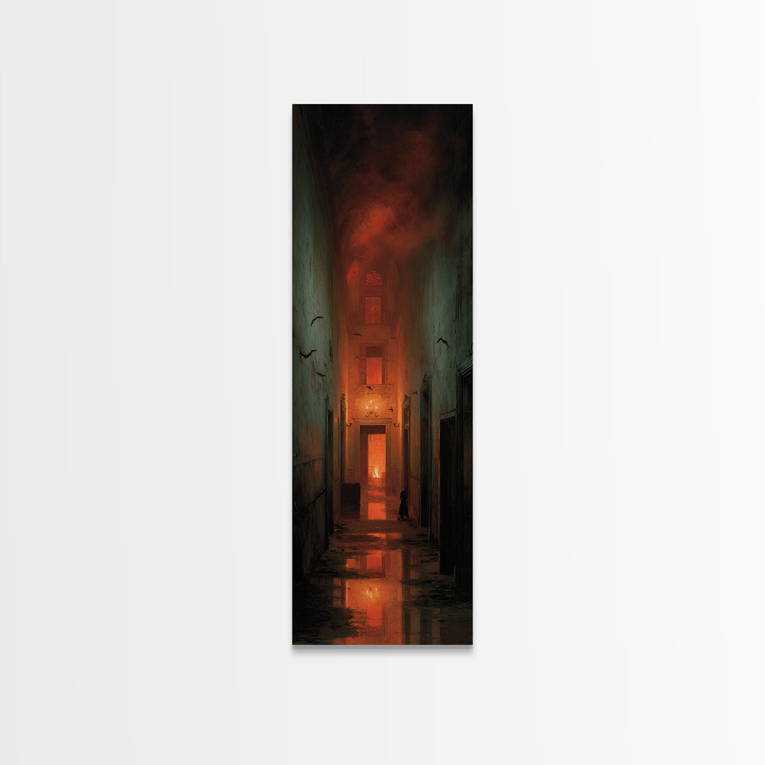 The Derelict Asylum, Apocalyptic Romantic Art, Tall Narrow Wall Art, Dark Halloween Decor, Framed Canvas Print, Halloween Wall Art