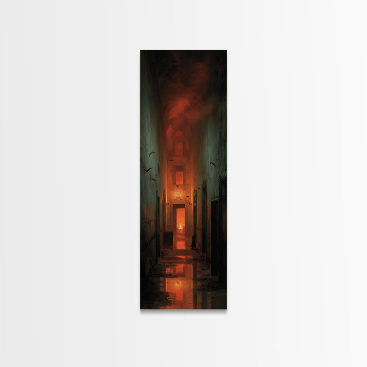 The Derelict Asylum, Apocalyptic Romantic Art, Tall Narrow Wall Art, Dark Halloween Decor, Framed Canvas Print, Halloween Wall Art
