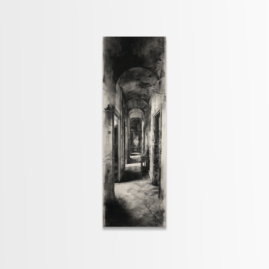 The Derelict Asylum, Symbolist Dream Art, Tall Narrow Wall Art, Gothic Horror Wall Art, Framed Canvas Print, Halloween Wall Art