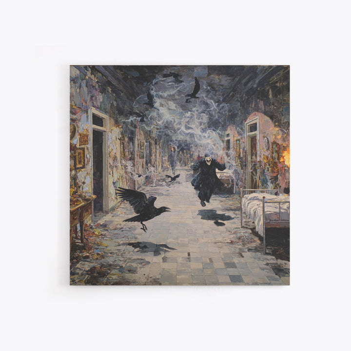 The Derelict Asylum, Grotesque Carnival Art, Square Wall Art, Gothic Horror Wall Art, Framed Canvas Print, Halloween Wall Art
