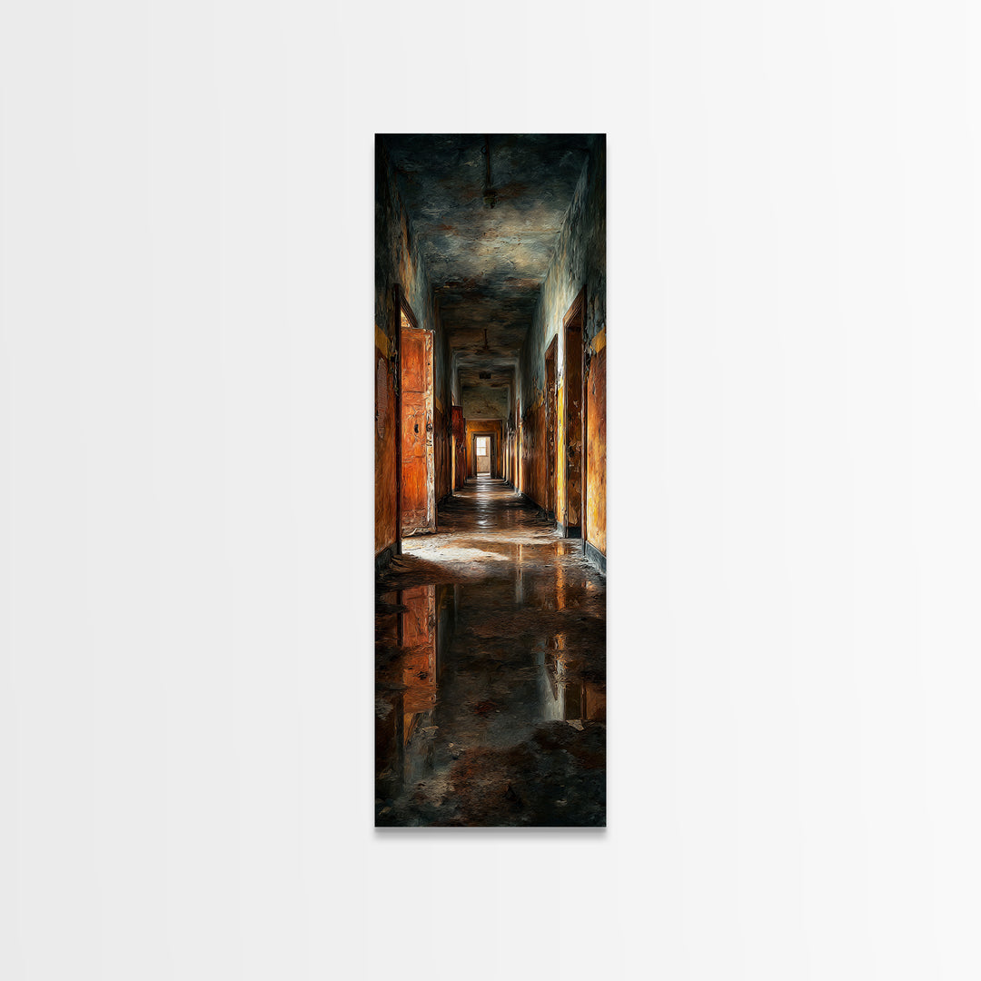 The Derelict Asylum, Expressionist Gothic Art, Tall Narrow Wall Art, Dark Halloween Decor, Canvas Print, Halloween Wall Art