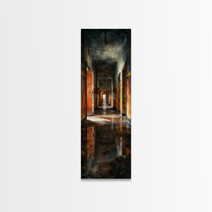 The Derelict Asylum, Expressionist Gothic Art, Tall Narrow Wall Art, Dark Halloween Decor, Canvas Print, Halloween Wall Art