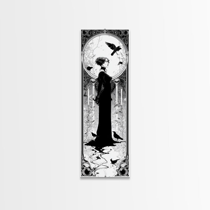 The Derelict Asylum, Decadent Line Art, Tall Narrow Wall Art, Dark Halloween Decor, Canvas Print, Halloween Wall Art