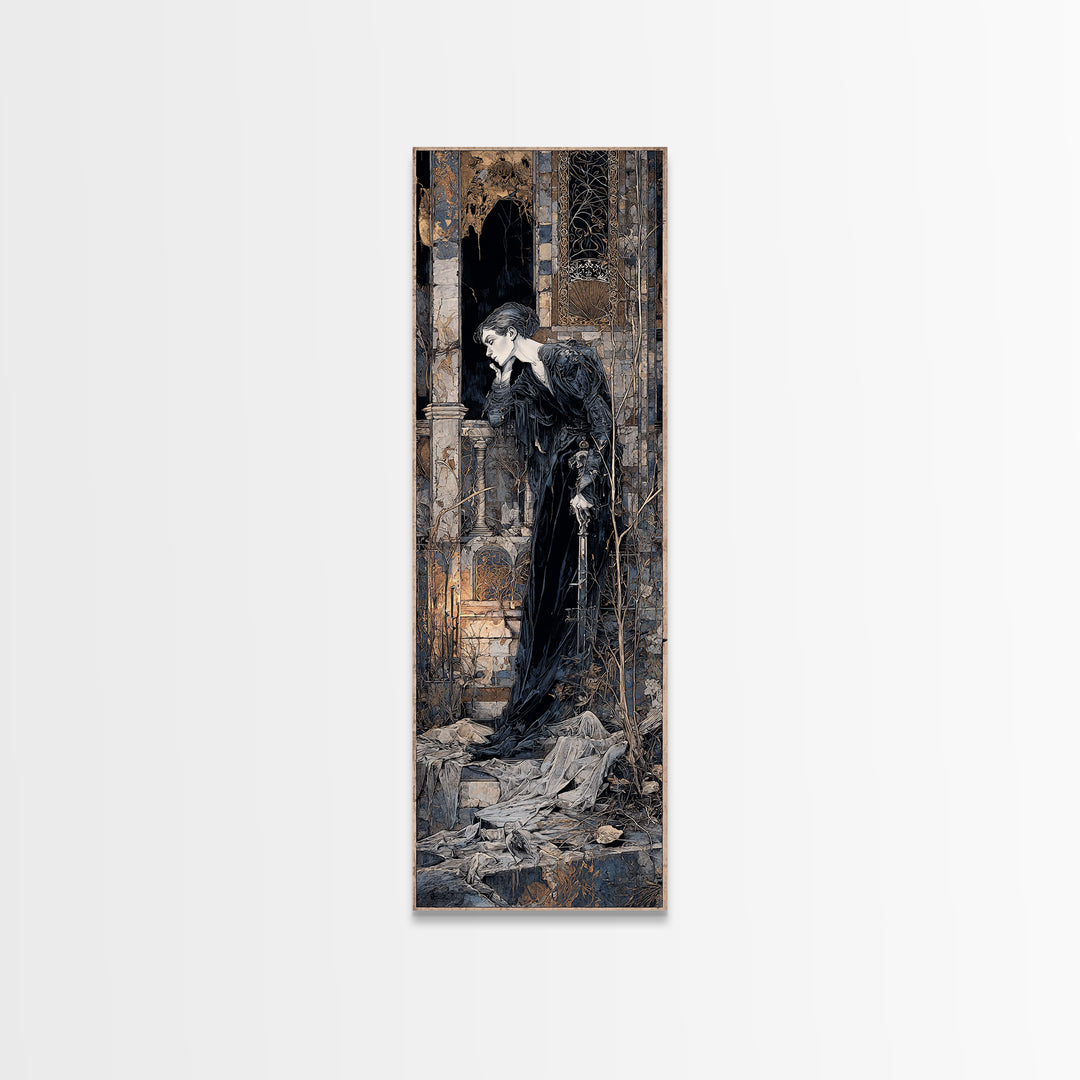 The Derelict Asylum, Stained Glass Gothic Art, Tall Narrow Wall Art, Dark Fantasy Wall Art, Framed Canvas Print, Halloween Wall Art