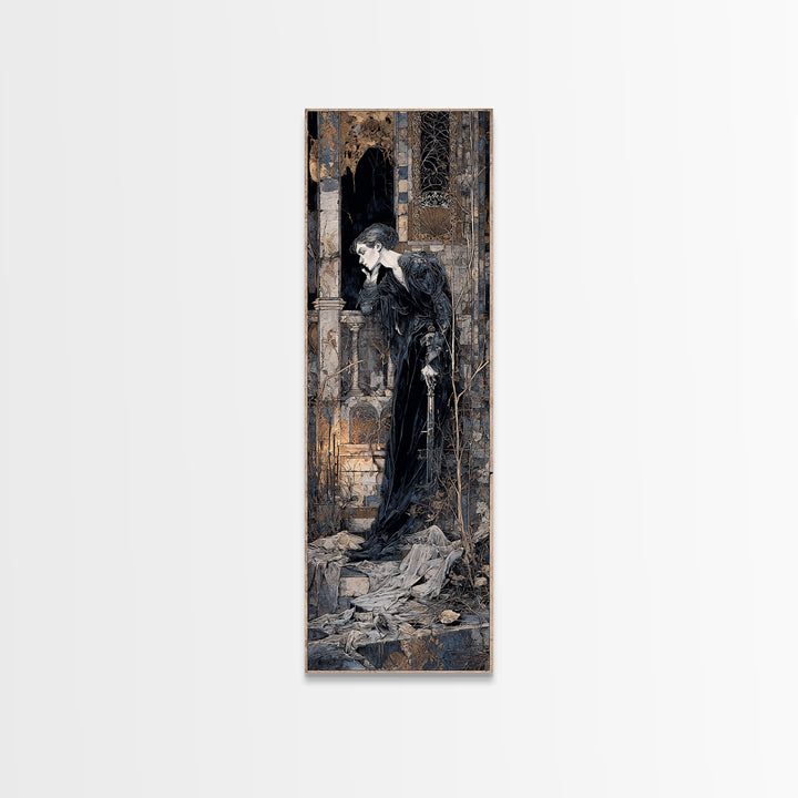 The Derelict Asylum, Stained Glass Gothic Art, Tall Narrow Wall Art, Dark Fantasy Wall Art, Framed Canvas Print, Halloween Wall Art