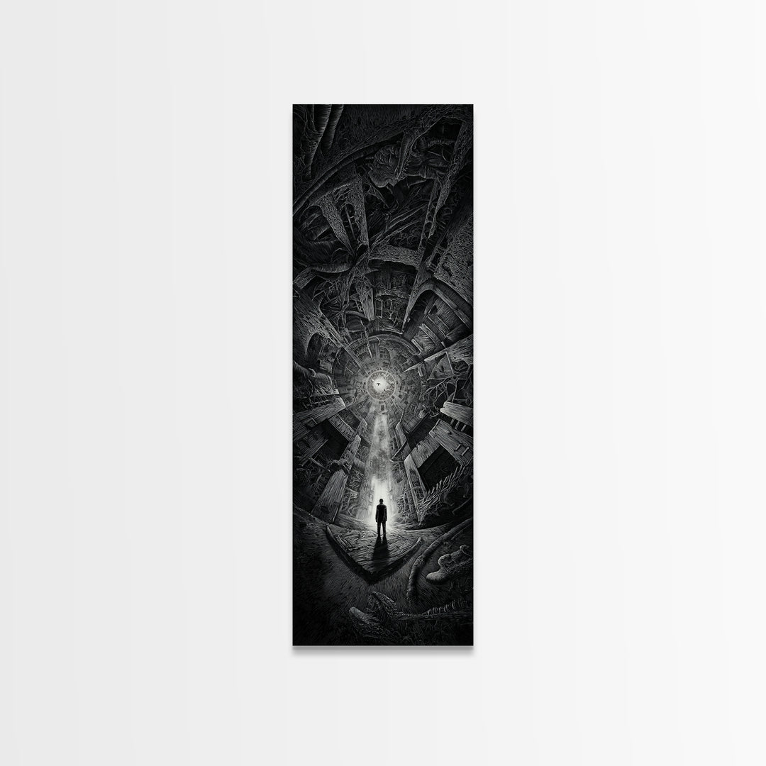 The Derelict Asylum, Biomechanical Horror Art, Tall Narrow Wall Art, Dark Fantasy Wall Art, Canvas Print, Halloween Wall Art
