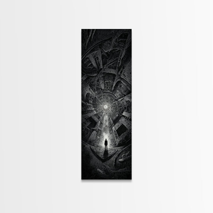 The Derelict Asylum, Biomechanical Horror Art, Tall Narrow Wall Art, Dark Fantasy Wall Art, Canvas Print, Halloween Wall Art
